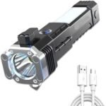 Anubhav Janni 3W Torch Light LED Rechargeable Flashlight Long Distance Beam Range Car Rescue with Hammer Window Glass and Seat Belt Cutter Built Portable Rechargeable High (pack of 1)