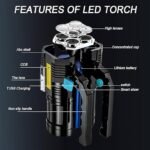 Anubhav Janni 4-core Super Bright Flashlight LED Torch Strong Light USB Rechargeable Outdoor Multi-Function Lamp Tactical Camping Searchlight COB Lantern Modes Spotlight with Solar (pack of 1) - Image 3