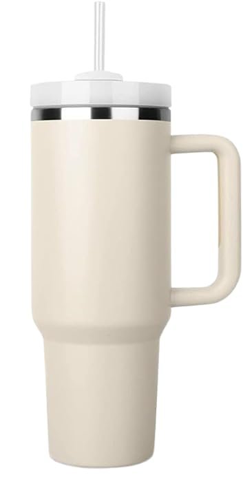 Anubhav Janni Tumbler with Handle Rose Cream Large Travel Mug Straw and Lid Double Wall Vacuum Insulated Flask Leakproof BPA Free Keeps Drinks Hot Stainless Steel Coffee Mugs Cups (pack of 1) Anubhav Janni Tumbler with Handle Rose Cream Large Travel Mug Straw and Lid Double Wall Vacuum Insulated Flask Leakproof BPA Free Keeps Drinks Hot Stainless Steel Coffee Mugs Cups (pack of 1) - Image 1
