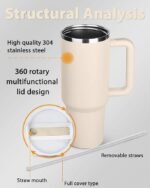 Anubhav Janni Tumbler with Handle Rose Cream Large Travel Mug Straw and Lid Double Wall Vacuum Insulated Flask Leakproof BPA Free Keeps Drinks Hot Stainless Steel Coffee Mugs Cups (pack of 1) - Image 9