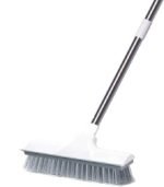 Anubhav Janni 2 in 1 White Bathroom Brush with Wiper Long Handle Floor Scrub Head for Deep Cleaning Tiles Toilet Shower Walls Kitchen Brush Bathroom Tiles scrubbing Stainless Steel (pack of 1)