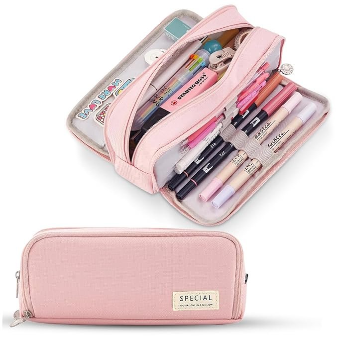 Anubhav Janni Pencil Pouch Pink for Boys Girls - School College Students Stationery Pen Holder Pouches Case Box Multifunctional Organizer Large Bag Kids Cute Multi Compartment (pack of 1) Anubhav Janni Pencil Pouch Pink for Boys Girls - School College Students Stationery Pen Holder Pouches Case Box Multifunctional Organizer Large Bag Kids Cute Multi Compartment (pack of 1) - Image 1