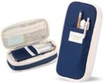 Anubhav Janni Pencil Pouch Dark Blue Case for School Office Multi Compartment Organizer Durable Nylon Large Capacity Expandable Special and White Multi-Compartment Stationery (pack of 1)