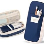 Anubhav Janni Pencil Pouch Dark Blue Case for School Office Multi Compartment Organizer Durable Nylon Large Capacity Expandable Special and White Multi-Compartment Stationery (pack of 1)