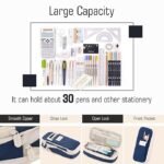 Anubhav Janni Pencil Pouch Dark Blue Case for School Office Multi Compartment Organizer Durable Nylon Large Capacity Expandable Special and White Multi-Compartment Stationery (pack of 1) - Image 2