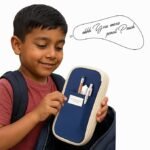 Anubhav Janni Pencil Pouch Dark Blue Case for School Office Multi Compartment Organizer Durable Nylon Large Capacity Expandable Special and White Multi-Compartment Stationery (pack of 1) - Image 3