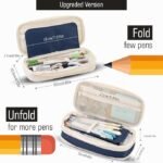 Anubhav Janni Pencil Pouch Dark Blue Case for School Office Multi Compartment Organizer Durable Nylon Large Capacity Expandable Special and White Multi-Compartment Stationery (pack of 1) - Image 5