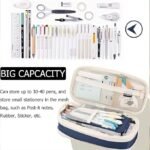 Anubhav Janni Pencil Pouch Dark Blue Case for School Office Multi Compartment Organizer Durable Nylon Large Capacity Expandable Special and White Multi-Compartment Stationery (pack of 1) - Image 6