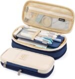 Anubhav Janni Pencil Pouch Dark Blue Case for School Office Multi Compartment Organizer Durable Nylon Large Capacity Expandable Special and White Multi-Compartment Stationery (pack of 1) - Image 9