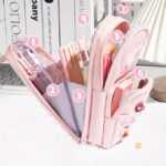 Anubhav Janni Pencil Pouch Pink 6 Layer with 3 Compartment Cute Aesthetic Case for Girls Large Capacity School Kids Stationary Gift Cases Boys Big Compartments Office College Students (pack of 1) - Image 2