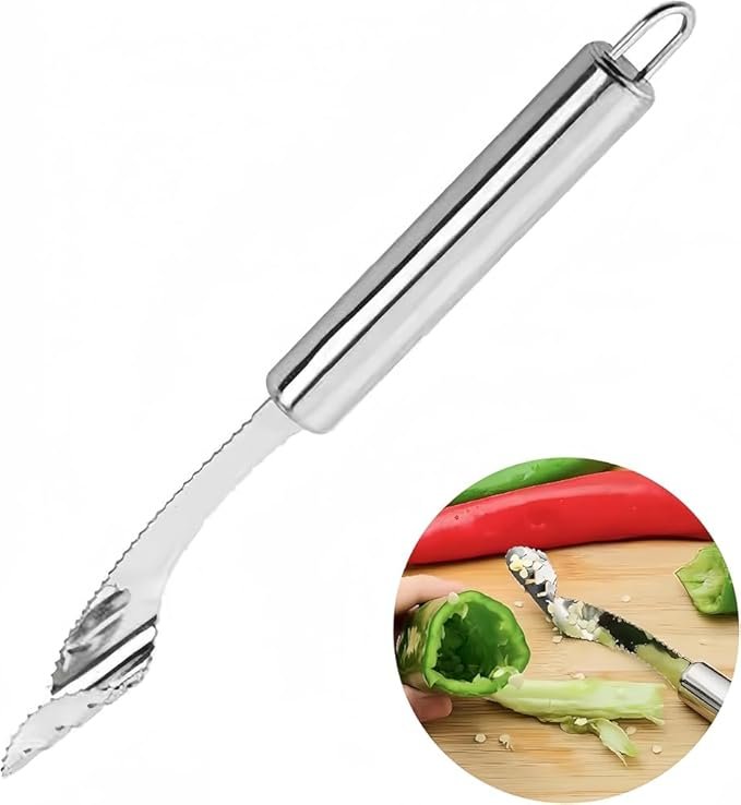 Anubhav Janni Chili Corer Remover Kitchen Tool Stainless Steel Pepper Deseeder – Serrated Core for Jalapeños Bell Peppers Fruits Vegetables Chili Seed Knife (pack of 1) Anubhav Janni Chili Corer Remover Kitchen Tool Stainless Steel Pepper Deseeder – Serrated Core for Jalapeños Bell Peppers Fruits Vegetables Chili Seed Knife (pack of 1) - Image 1