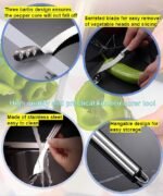 Anubhav Janni Chili Corer Remover Kitchen Tool Stainless Steel Pepper Deseeder – Serrated Core for Jalapeños Bell Peppers Fruits Vegetables Chili Seed Knife (pack of 1) - Image 4