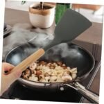 Anubhav Janni Wooden Spatula Black Kitchen Utensil Silicone Cooking Tools Wood Handles Ladle Slotted Turner Non Stick Utensils Handle Cookware Heat Resistant Silicon Kitchen (Set Of 3) - Image 5