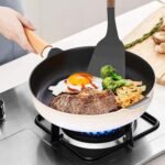 Anubhav Janni Wooden Spatula Black Kitchen Utensil Silicone Cooking Tools Wood Handles Ladle Slotted Turner Non Stick Utensils Handle Cookware Heat Resistant Silicon Kitchen (Set Of 3) - Image 6