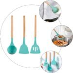 Anubhav Janni Wooden Spatula Sky Silicone Handle Kitchen Tools Heat Resistant Non Stick Cooking Mixing Spatulas Non Stick Pans Utensils Resistant Spatula Turner Spoon Safe Cookware (Set Of 3) - Image 5