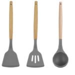 Anubhav Janni Wooden Spatula Sky Silicone Set Non Stick Heat Resistant Spatulas For Cooking Baking Flexible BPA Free Easy to Clean Handle Comfort (Set Of 3)