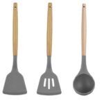 Anubhav Janni Wooden Spatula Sky Silicone Set Non Stick Heat Resistant Spatulas For Cooking Baking Flexible BPA Free Easy to Clean Handle Comfort (Set Of 3)
