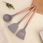 Anubhav Janni Wooden Spatula Sky Silicone Set Non Stick Heat Resistant Spatulas For Cooking Baking Flexible BPA Free Easy to Clean Handle Comfort (Set Of 3) - Image 9