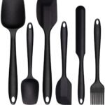 Anubhav Janni Silicone Spatula Black Heat Resistant Cooking Baking Utensils Seamless Design Non Stick Cookware Core Durability Scratch Free Food Grade One Piece Perfect Cooking Baking (Set Of 6)