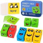 Anubhav Janni Crazy Face Puzzle Toy Kids Emoji Expression Matching Blocks Educational Wooden Game Preschool Kindergarten Early Learning Children Game Ages Cube Brain Teaser Changing (Set Of 1)