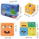Anubhav Janni Crazy Face Puzzle Toy Kids Emoji Expression Matching Blocks Educational Wooden Game Preschool Kindergarten Early Learning Children Game Ages Cube Brain Teaser Changing (Set Of 1) - Image 2