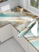Anubhav Janni Golden Line Sky Foil Self Adhesive Wallpaper Waterproof Old Furniture Vinyl Stickers Wooden Door Wardrobe Desktop Wall Papers Kitchen Countertops Bathroom Home (Pack Of 1 Pcs) - Image 2