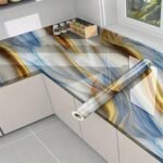 Anubhav Janni Blue Golden Foil Self Adhesive Wallpaper Waterproof Old Furniture Vinyl Stickers Wooden Door Wardrobe Desktop  Wall Papers Kitchen Countertops Bathroom Home (Pack Of 1 Pcs)