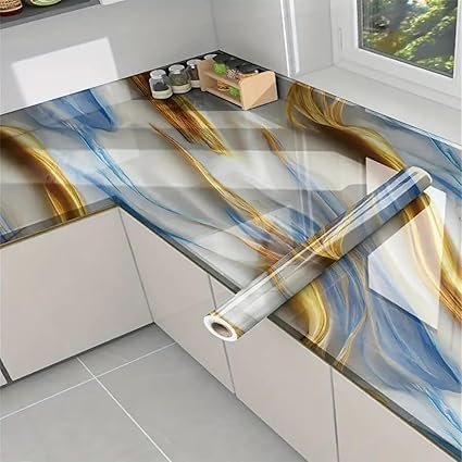 Anubhav Janni Blue Golden Foil Self Adhesive Wallpaper Waterproof Old Furniture Vinyl Stickers Wooden Door Wardrobe Desktop Wall Papers Kitchen Countertops Bathroom Home (Pack Of 1 Pcs) Anubhav Janni Blue Golden Foil Self Adhesive Wallpaper Waterproof Old Furniture Vinyl Stickers Wooden Door Wardrobe Desktop Wall Papers Kitchen Countertops Bathroom Home (Pack Of 1 Pcs) - Image 1