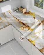 Anubhav Janni White Golden Foil  Self Adhesive Wallpaper Waterproof Old Furniture Vinyl Stickers Wooden Door Wardrobe Desktop  Wall Papers Kitchen Countertops Bathroom Home (Pack Of 1 Pcs) - Image 2