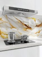 Anubhav Janni White Golden Foil  Self Adhesive Wallpaper Waterproof Old Furniture Vinyl Stickers Wooden Door Wardrobe Desktop  Wall Papers Kitchen Countertops Bathroom Home (Pack Of 1 Pcs) - Image 3