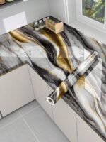 Anubhav Janni Black Golden Foil Self Adhesive Wallpaper Waterproof Old Furniture Vinyl Stickers Wooden Door Wardrobe Desktop  Wall Papers Kitchen Countertops Bathroom Home (Pack Of 1 Pcs) - Image 2