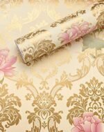 Anubhav Janni Rose Gold Damask Foil 45*300 Adhesive Wallpaper Waterproof Old Furniture Stickers Wooden Door Wardrobe Desktop Wall Papers Kitchen Countertops Bathroom Home (Pack Of 1 Pcs)