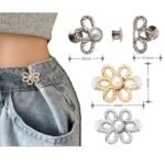 Anubhav Janni Silver Clip  Pant Waist Tightener Daisy Detachable Jeans Pins Pants Button Tighten Clips Women Loose Skirt Jeans Skirts Pants Buttons Skirt Jean Tightener Skirts (Set Of 2) - Image 3