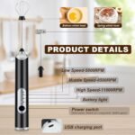 Anubhav Janni Usb Milk Frother Coffee Royal Milk Electric For With Whisk And Mixer Stand up Design Cream Rechargeable Stainless Steel frother Cappuccino Hot Chocolate (Pack Of 1 Pcs) - Image 4