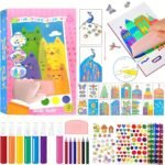 Anubhav Janni Kids Rainbow Scratch Painting Art Set Creative Paper Craft Kit Stylus DIY Activity Children Squeeze Dot Magic Postcard Set Squeegee Gifts Girls Boys Dot Kit Tool (Pack Of 1 Pcs)