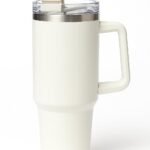 Anubhav Janni Thumbler 1200 Ml White Stainless Steel Vacuum Insulated Tumbler Straw Double Wall Travel Water Cup Hot Cold Straw Cap Cleaning Brush Hot Beverage Flask Cream (Pack Of 1 Pcs)