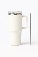 Anubhav Janni Thumbler 1200 Ml White Stainless Steel Vacuum Insulated Tumbler Straw Double Wall Travel Water Cup Hot Cold Straw Cap Cleaning Brush Hot Beverage Flask Cream (Pack Of 1 Pcs) - Image 2