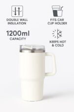 Anubhav Janni Thumbler 1200 Ml White Stainless Steel Vacuum Insulated Tumbler Straw Double Wall Travel Water Cup Hot Cold Straw Cap Cleaning Brush Hot Beverage Flask Cream (Pack Of 1 Pcs) - Image 3