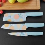 Anubhav Janni Knife Set Blue Kitchen High Carbon Stainless Steel Chef Utility Santoku Knives Ergonomic Handles Professional Color Printing Non Slip Handle Colour Printed Coated Chef (Set Of 3) - Image 2