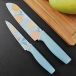 Anubhav Janni Knife Set Blue Kitchen High Carbon Stainless Steel Chef Utility Santoku Knives Ergonomic Handles Professional Color Printing Non Slip Handle Colour Printed Coated Chef (Set Of 3) - Image 5