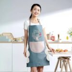 Anubhav Janni Apron Desing Blue Kitchen With Floral Cat Design Teal Beige Pocket Adjustable Straps Hand Wiping Towels Women Kitchen Towel Washable PVC And Chef (Pack Of 1 Pcs) - Image 2
