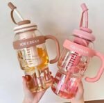 Anubhav Janni 1300ml Ice Cream Bottle Theme Water With Straw Handle Transparent Leak Proof Tumbler Gym Insulated Bottle Leak Proof Gym Fitness Shaker Outdoor Gym Camping Tea (Pack Of 1 Pcs) - Image 7