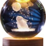Anubhav Janni Galaxy Ball  Rabbit 3D Crystal with LED Wooden Base Solar System Night Light Lamp Ball Light Powered Watching The Moon Stunning Design Home Office Kids Boys Girls (Pack Of 1 Pcs)