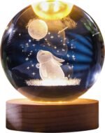 Anubhav Janni Galaxy Ball  Rabbit 3D Crystal with LED Wooden Base Solar System Night Light Lamp Ball Light Powered Watching The Moon Stunning Design Home Office Kids Boys Girls (Pack Of 1 Pcs)