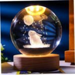Anubhav Janni Galaxy Ball  Rabbit 3D Crystal with LED Wooden Base Solar System Night Light Lamp Ball Light Powered Watching The Moon Stunning Design Home Office Kids Boys Girls (Pack Of 1 Pcs) - Image 3