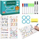 Anubhav Janni Training Drawing Book Magical Tracing Workbook Set Hand Writing Pen Control Eraser Preschool Workbook Magic Practice Pages Erasable Exercises Letters Shapes Toy page (Set Of 1)