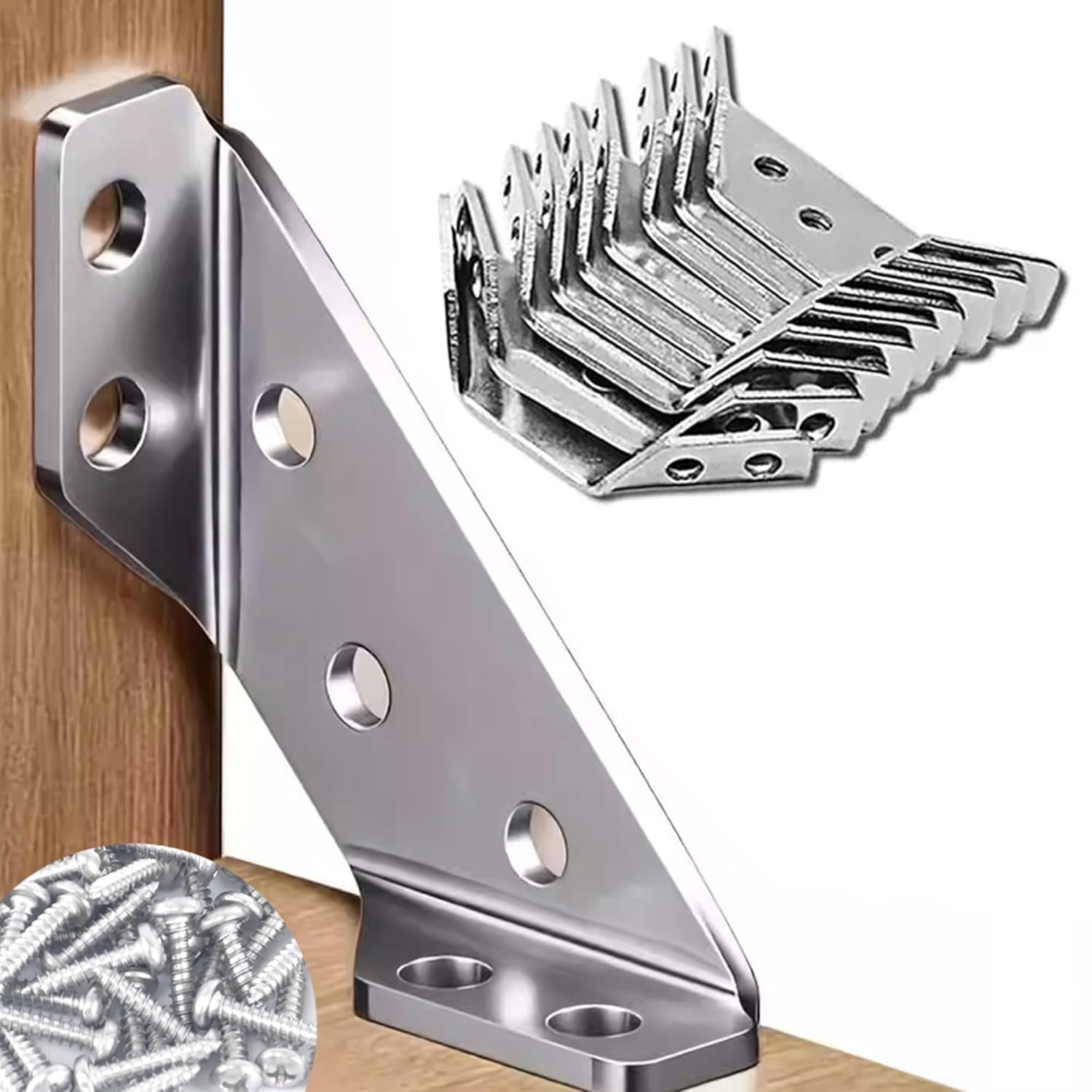 Anubhav Janni Steel Corner Fixer Heavy Duty Stainless Furniture Connectors Triangle Bracket Wood Frame Reinforcement Easy Install Drill Screws Universal Cabinets Drawers Tables (Set Of 10 Pcs) Anubhav Janni Steel Corner Fixer Heavy Duty Stainless Furniture Connectors Triangle Bracket Wood Frame Reinforcement Easy Install Drill Screws Universal Cabinets Drawers Tables (Set Of 10 Pcs) - Image 1