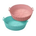 Anubhav Janni Air Fryer Silicone Pot Reusable With Ear Handles For Home Kitchen Non Stick Round Liners Oven Heat Resistant Food Grade Bowl Basket Baking Tray (Pack Of 1 Pcs)