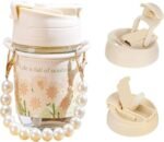 Anubhav Janni Moti Mug Reusable Glass Sipper Lid  Straw Drinking Tumbler Leather Sleeve Double Drink Lid Juice Smoothie Milk Cup Coffee Tea Cups Sleeve Coffee Juice Milk Tea Home (Pack Of 1 Pcs)