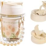 Anubhav Janni Moti Mug Reusable Glass Sipper Lid  Straw Drinking Tumbler Leather Sleeve Double Drink Lid Juice Smoothie Milk Cup Coffee Tea Cups Sleeve Coffee Juice Milk Tea Home (Pack Of 1 Pcs)